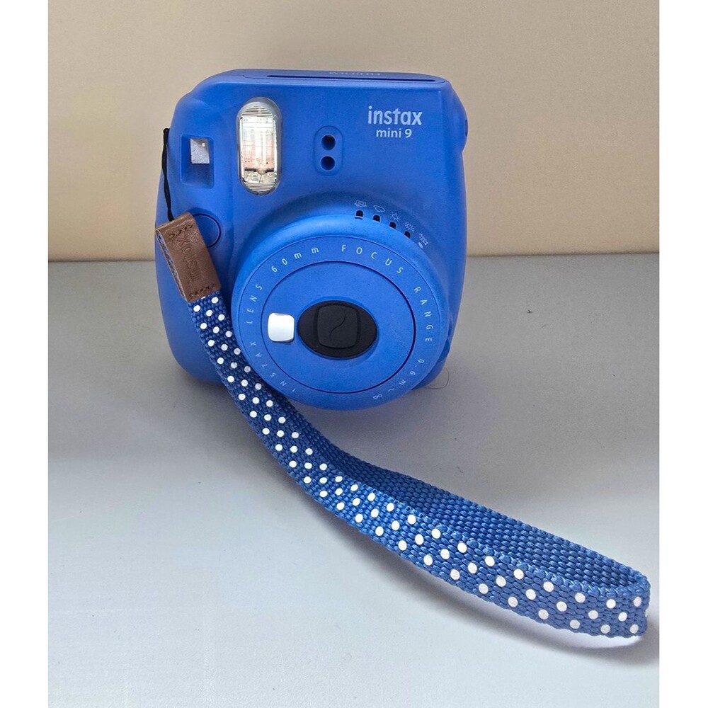Fujifilm Instax Mini 9 Instant Film Camera Blue w/ Polka Dot Wrist Strap B6